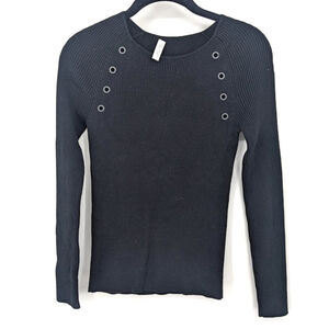 Akris Punto Sweater Women 4 Black Ribbed Knit Eyelet Grommet Long Sleeve Classic